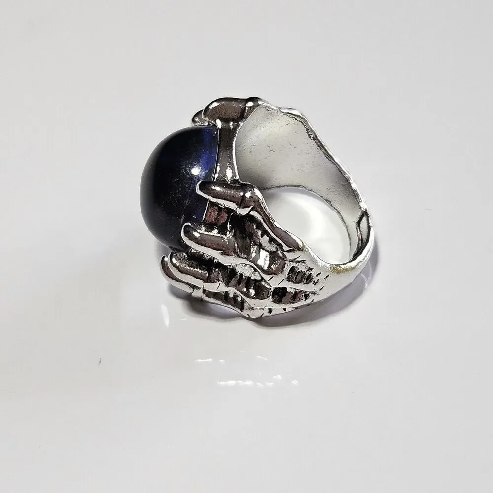 Skull Demon Blue Eye Rings - Silver Tone Ring Adjustable Fashion Jewelry